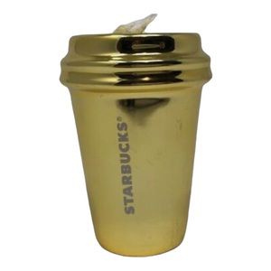 2012 Starbucks Shiny Metallic GOLD Ceramic Christmas Ornament Coffee Tumbler